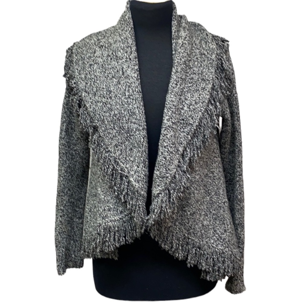 Cache Fringed Shawl Collar Sweater